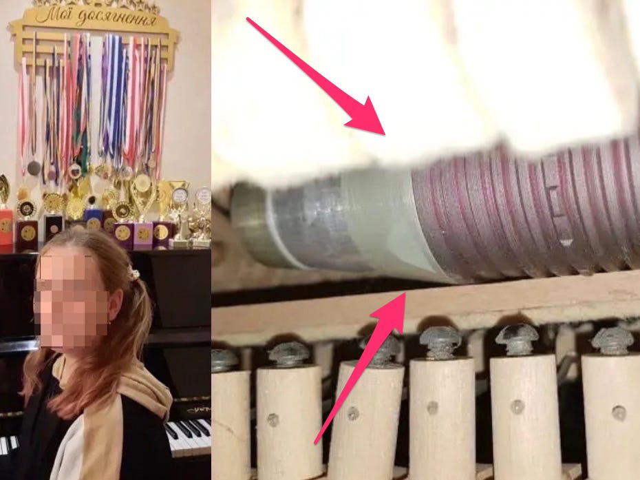 A Ukrainian mother said Russian soldiers left a grenade in her daughter’s piano before deserting their Bucha home